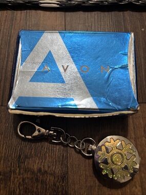 Avon Metallic Blue Box with Silver Snowflake Keychain